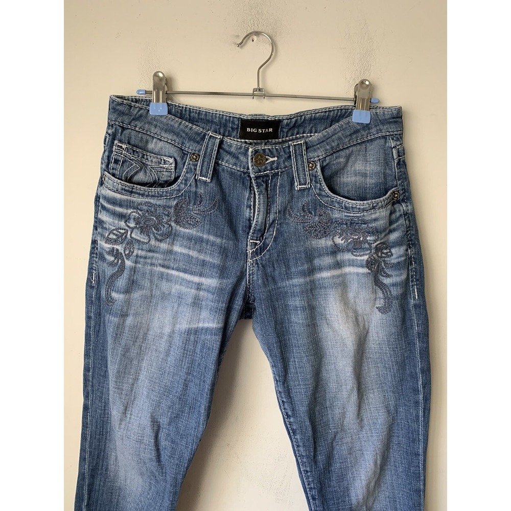 Big Star Alex Skinny Crop Embroidered Jeans Womens 29 Medium Wash Floral Stretch